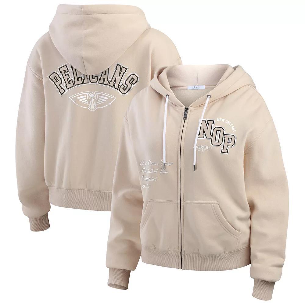 Women's WEAR by Erin Andrews Tan New Orleans Pelicans Tonal Felt Patch Full-Zip Hoodie, Size: Large, Team Product Image