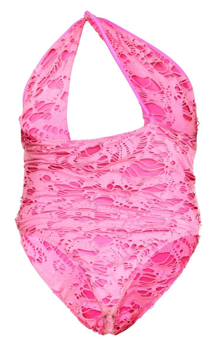 Plus Hot Pink Distressed Cut Out Swimsuit Product Image