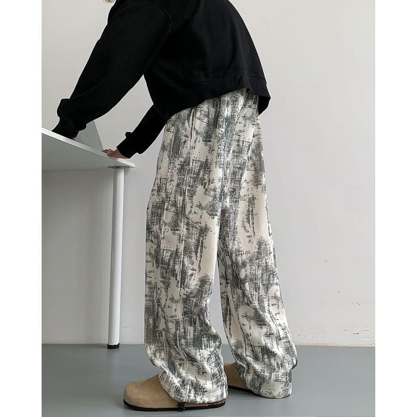 High Rise Tie-Dyed Wide Leg Pants Product Image