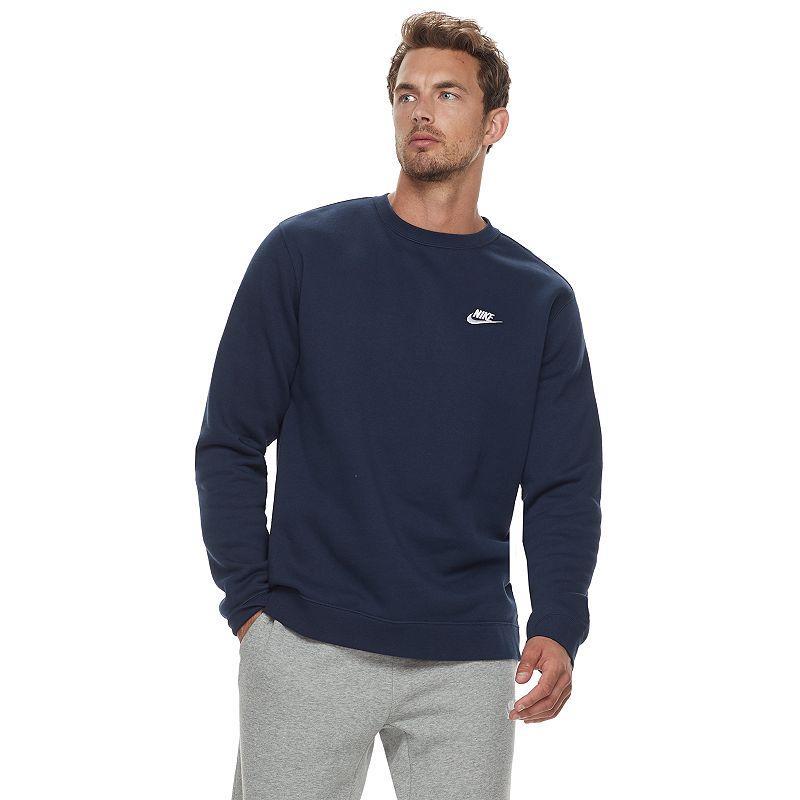 Men's Nike Club Fleece Crew, Size: XL, Black Navy White Product Image