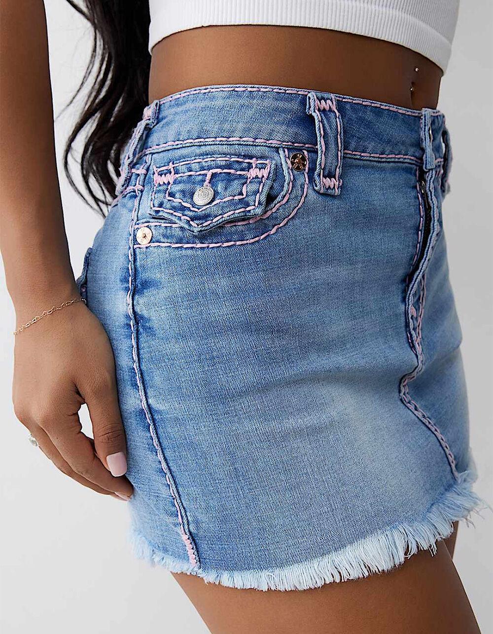 TRUE RELIGION Sadie Super T Womens Mini Skirt - LIGHT WASH Product Image