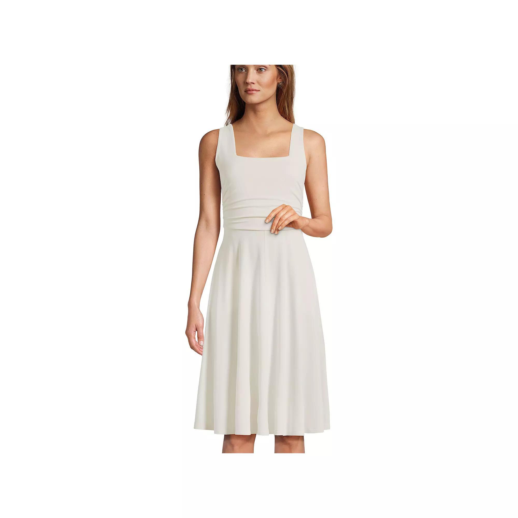 Women's Lands' End Cupro Fit & Flare Dress, Size: Large, Ivory Product Image
