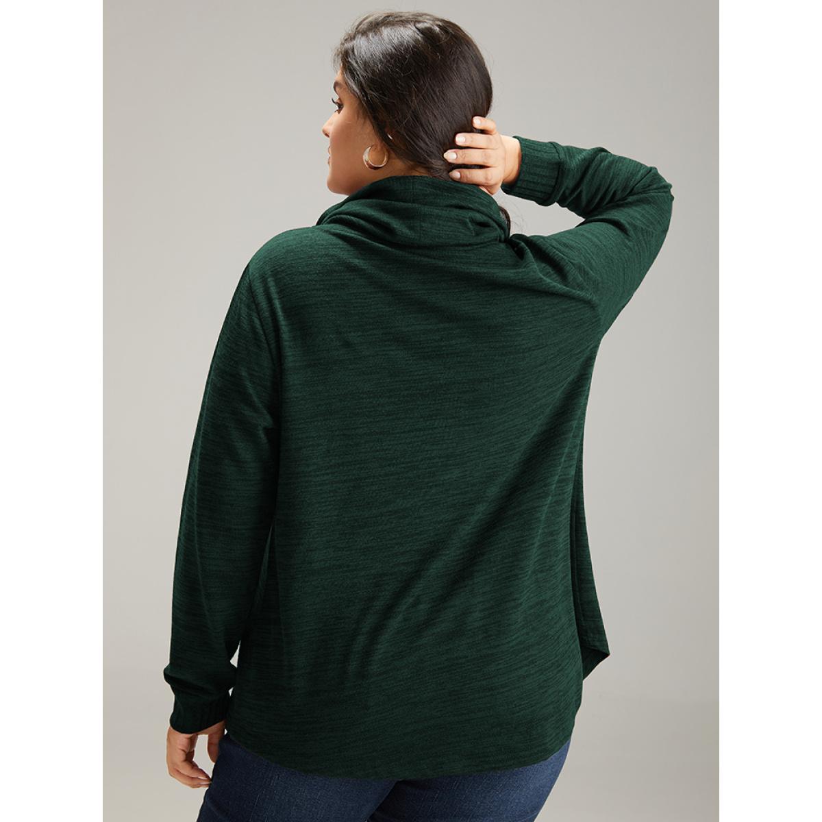Plus Size Plain Turtleneck Pocket Heather Sweatshirt Women DarkGreen Elegant Plain Turtleneck Dailywear Sweatshirts BloomChic 14-16/1X Product Image