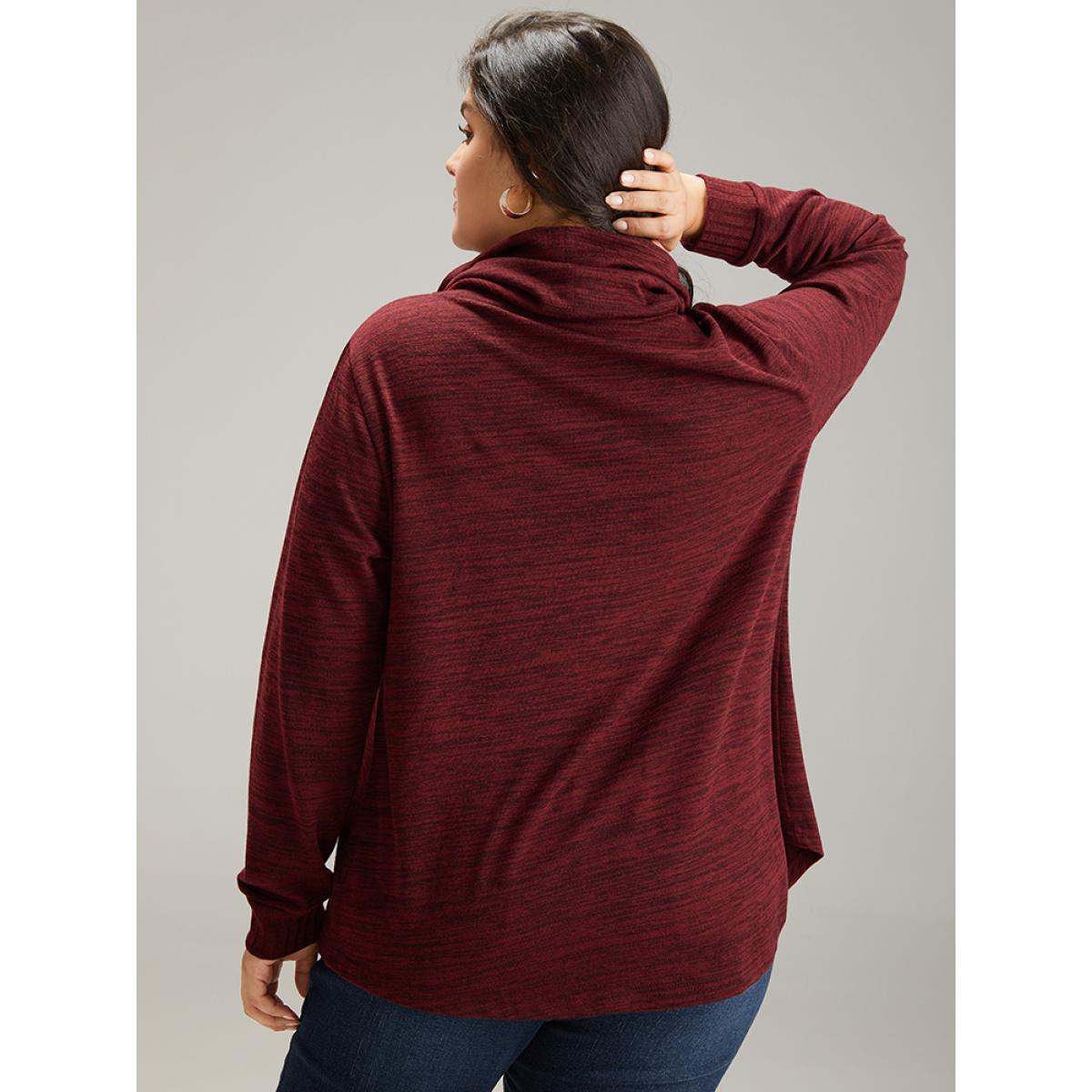 Plus Size Plain Turtleneck Pocket Heather Sweatshirt Women Burgundy Elegant Plain Turtleneck Dailywear Sweatshirts BloomChic 22-24/3X Product Image