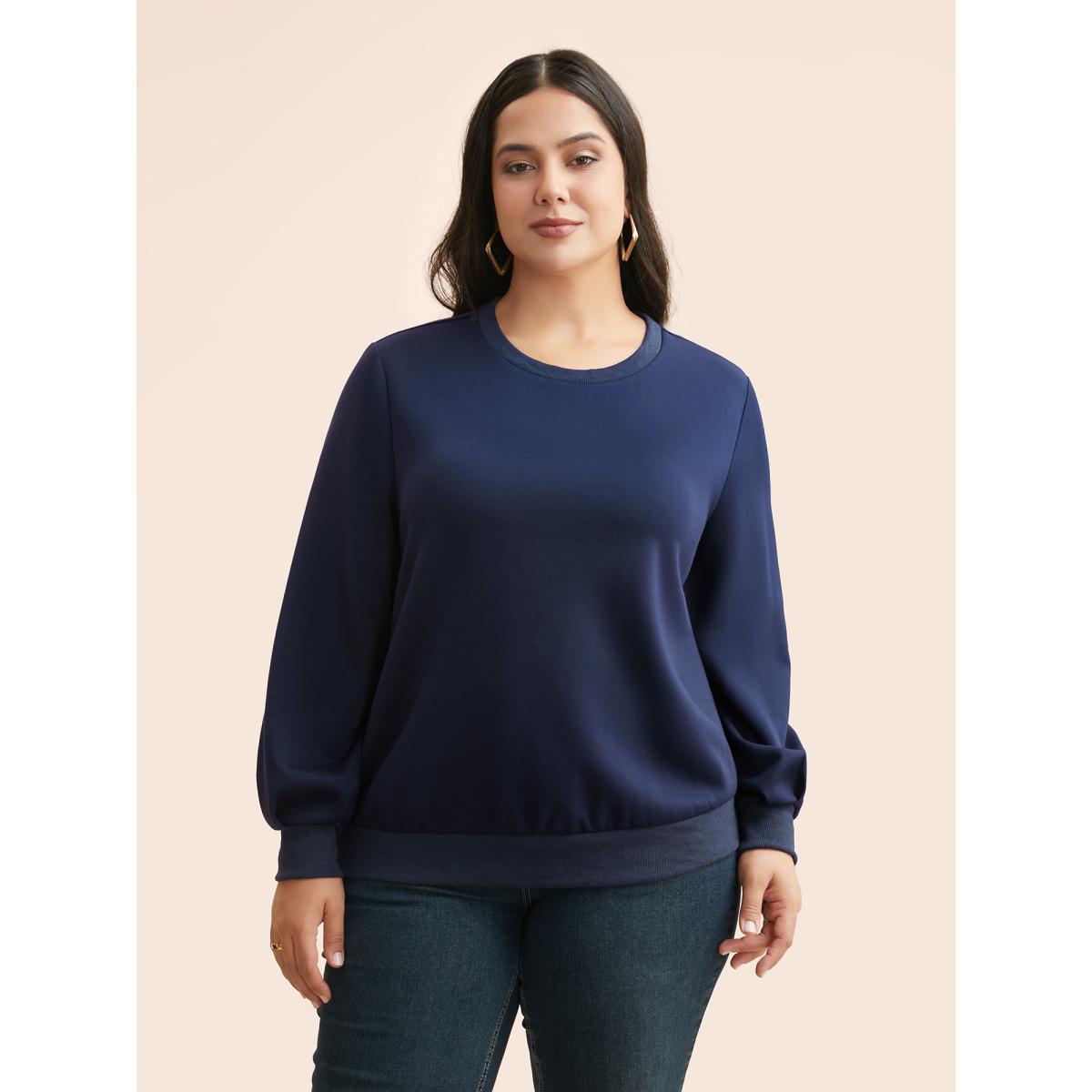 Plus Size Supersoft Essentials Cut Out Sweatshirt Women Navy Casual Patchwork Round Neck Everyday Sweatshirts BloomChic 18-20/2X Product Image
