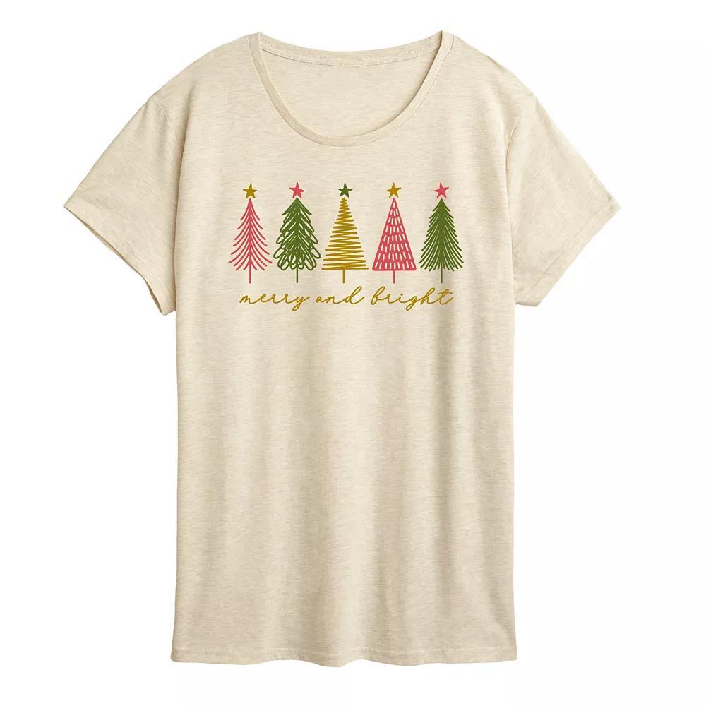 Women's Merry & Bright Christmas Trees Graphic Tee, Size: XXL, Beige Product Image