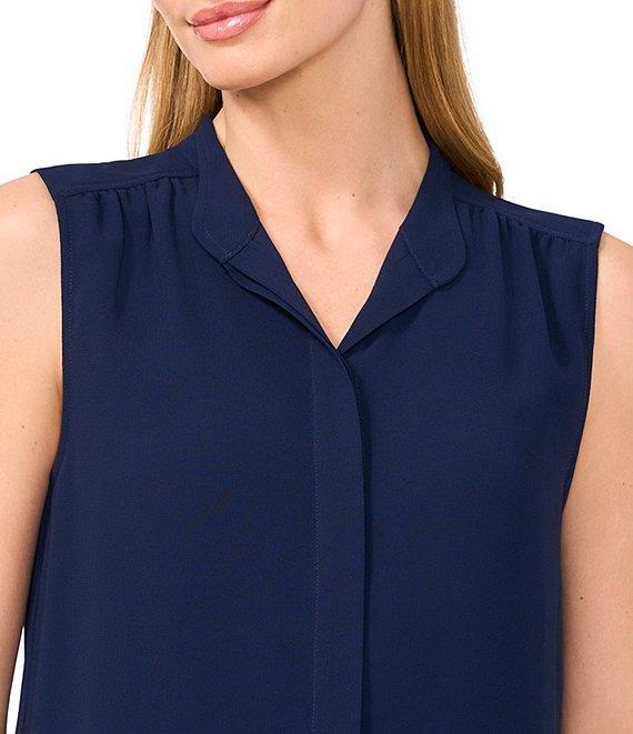 CeCe Woven Stand Collar Sleeveless Button Front Top Product Image