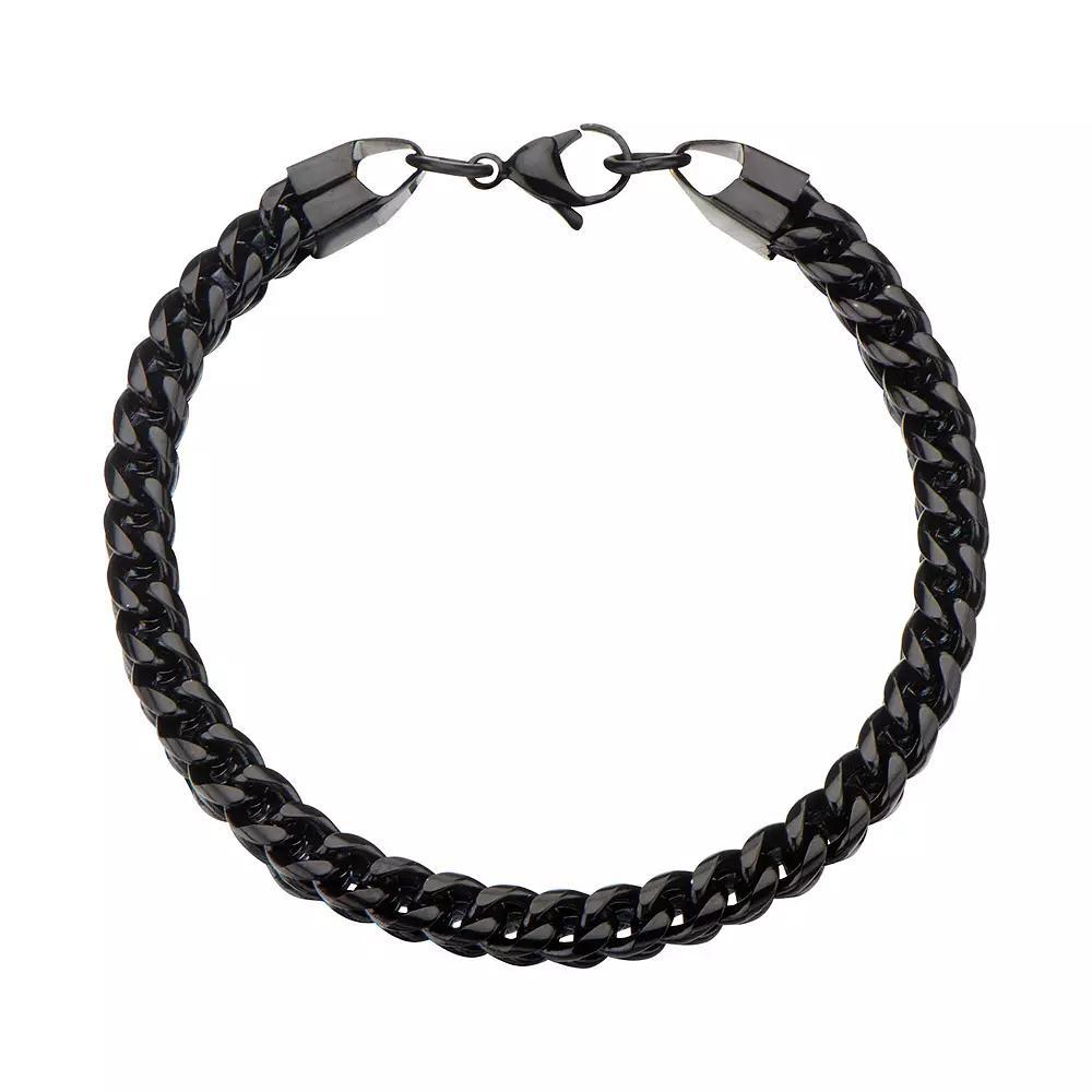 Men's Black Stainless Steel Rounded Franco Chain Bracelet, Size: 8.5" Product Image