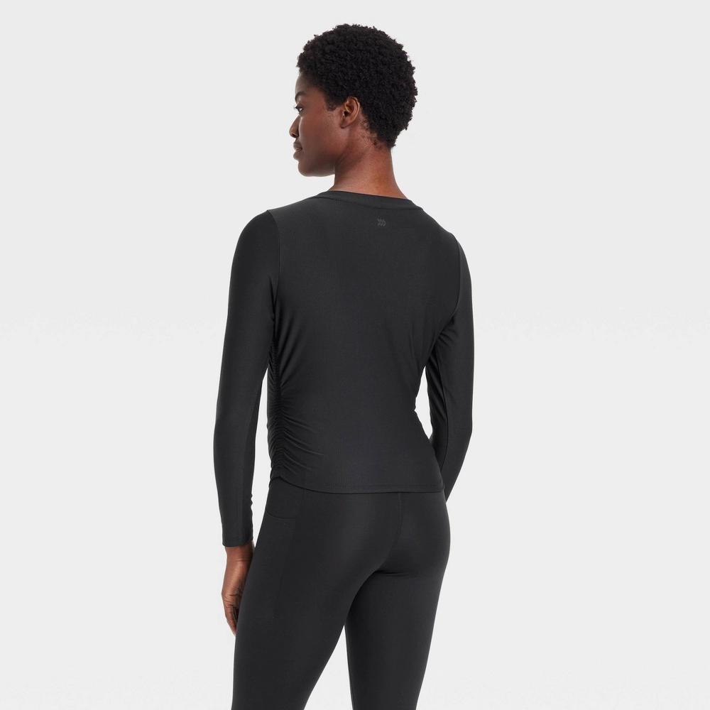 Womens Ribbed Side-Cinch Long Sleeve Top - All In Motion Black L: Moisture Wicking, Quick Drying, Slim Fit Product Image