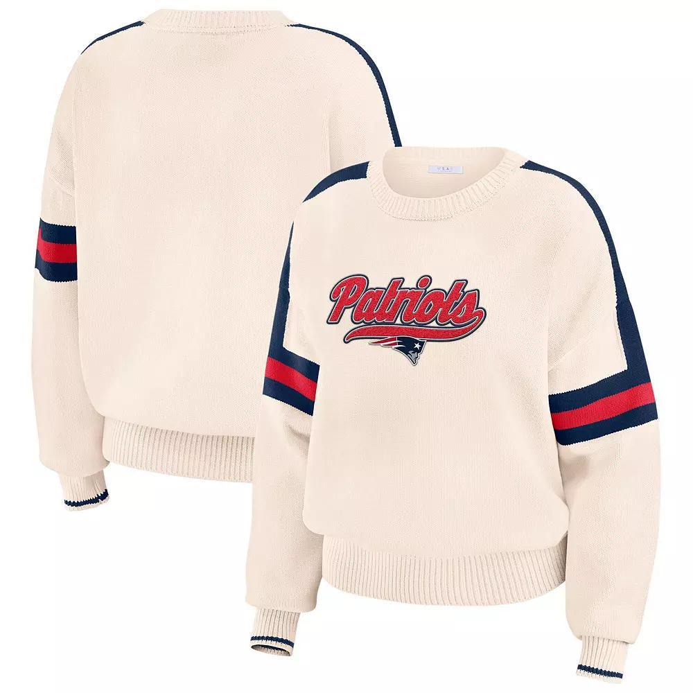 Women's WEAR by Erin Andrews  Cream New England Patriots Stripe Pullover Sweater, Size: 2XL, Beige Product Image