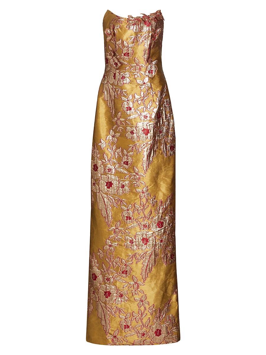 Womens Strapless Applique Brocade Gown Product Image