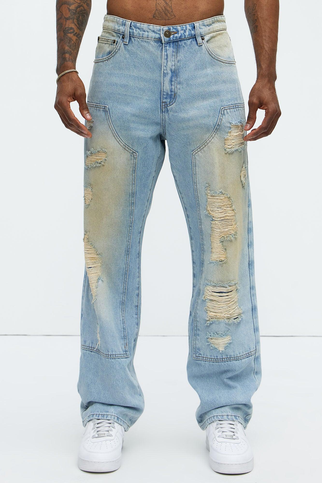 Walk It Carpenter Distressed Straight Jeans - Vintage Blue Wash Product Image