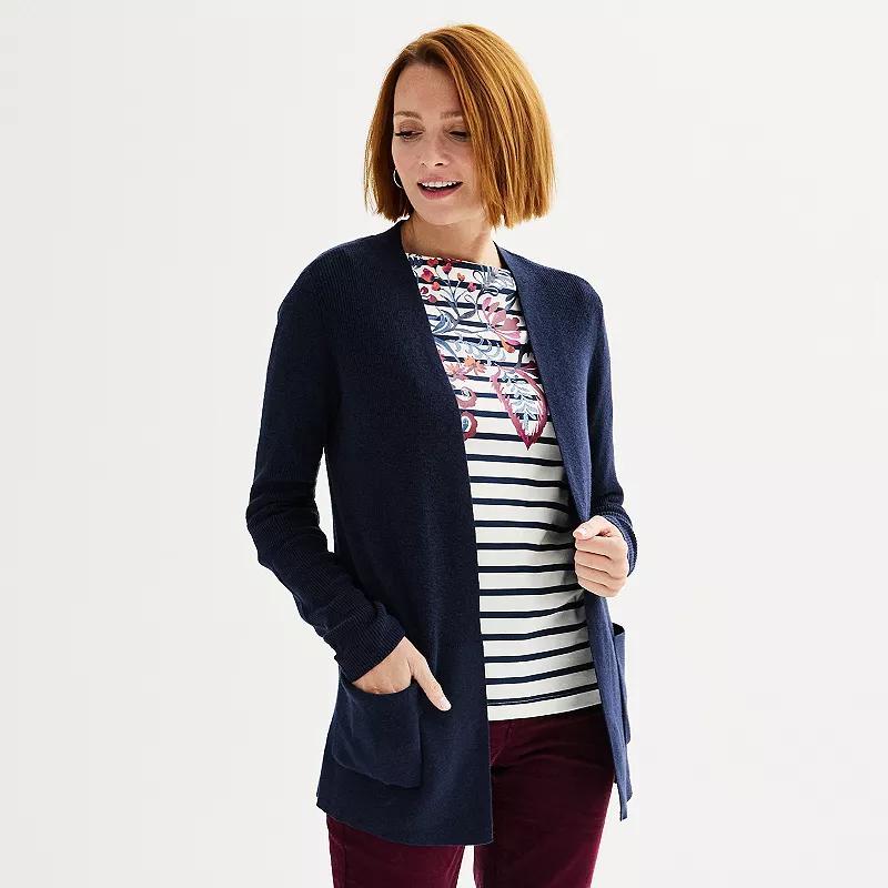Women's Croft & Barrow® Classic Ribbed Open-Front Cardigan, Size: XS, Mineral Black Product Image