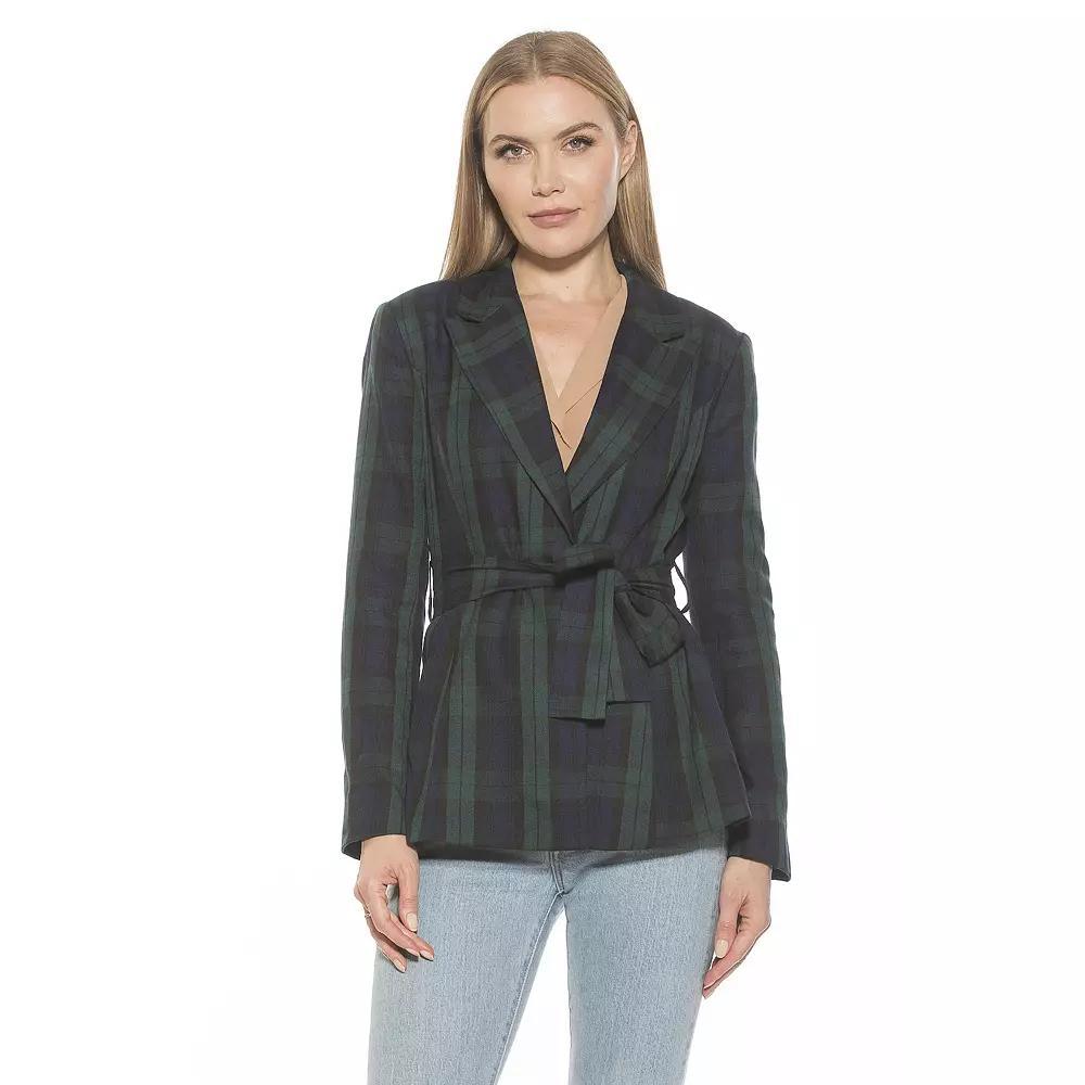 Women's ALEXIA ADMOR Olya Belted Long Blazer, Size: 10, Grey Plaid Product Image