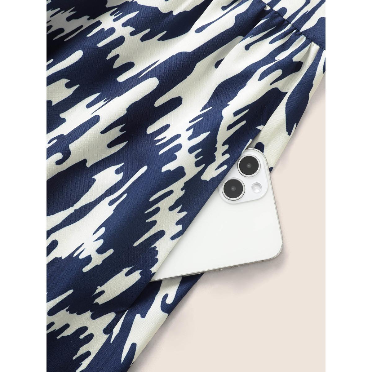 Plus Size Boho Print Ruffle Sleeve Midi Dress DarkBlue Women Resort Non Round Neck Short sleeve Curvy BloomChic 26/4X Product Image