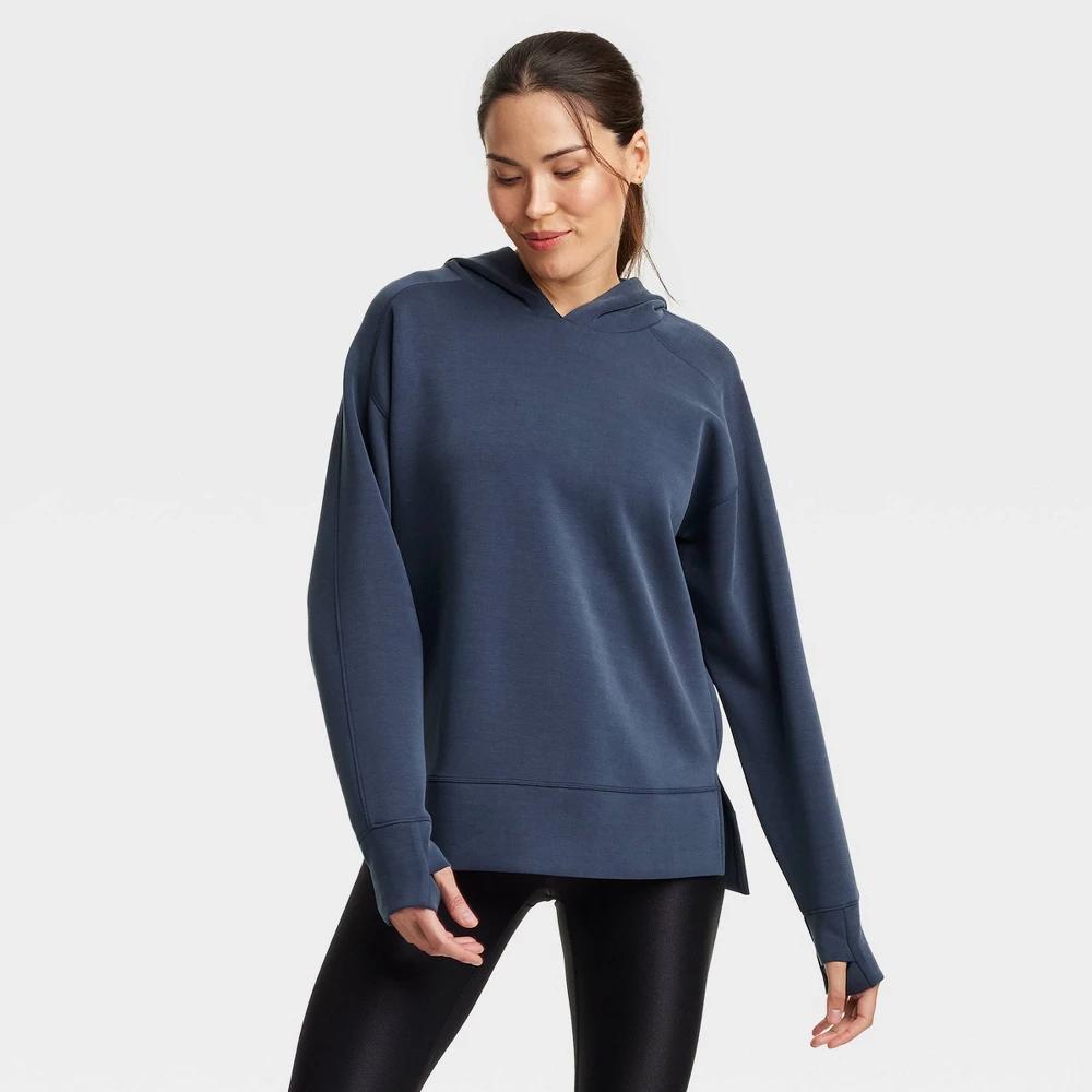 Women's Airy Sleek Legging Friendly Hooded Sweatshirt - All In Motion™ Navy Blue XL Product Image