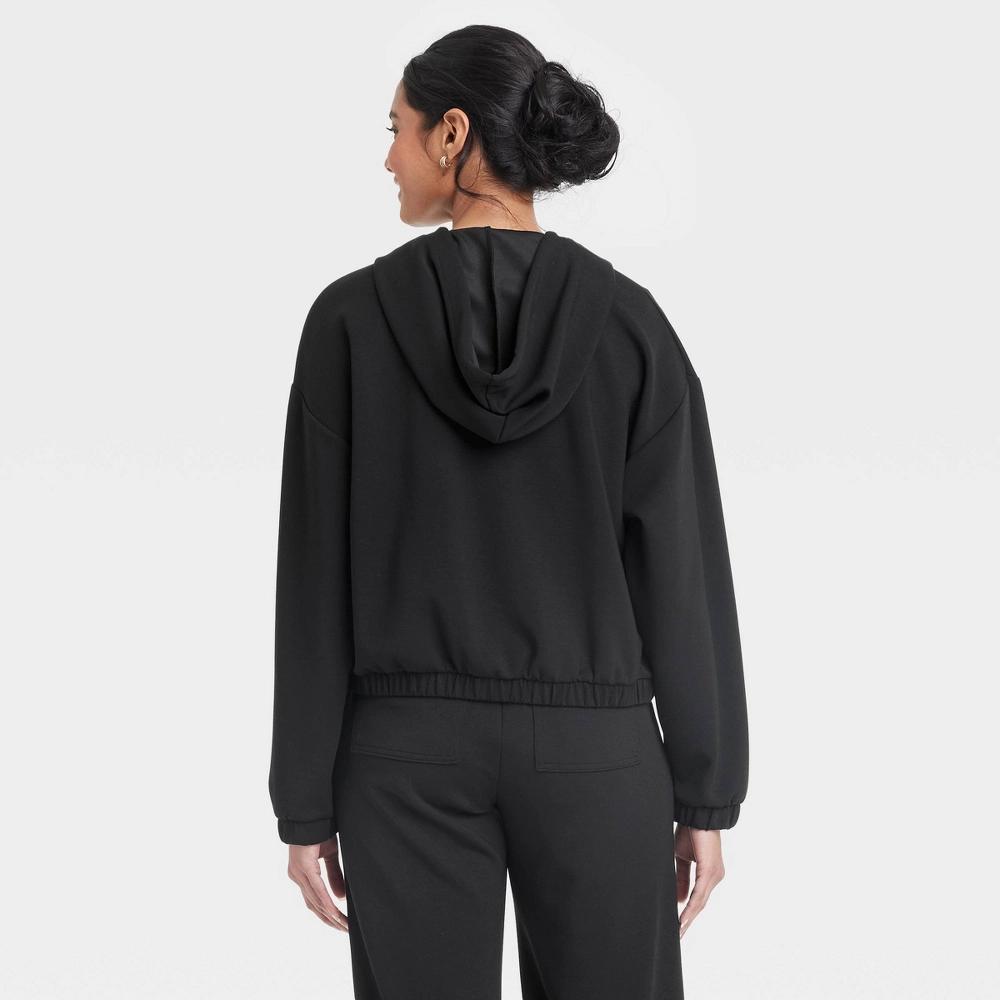 Women's Sandwash Hooded Zip-Up Sweatshirt - A New Day™ Black M: Modal Blend, Kangaroo Pocket, Drawstring Hood Product Image