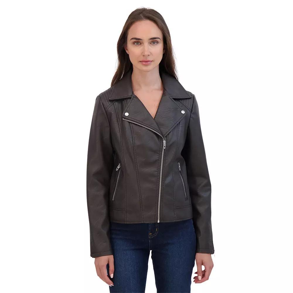 Women's Sebby Collection Faux-Leather Moto Jacket, Size: Large, Red Product Image