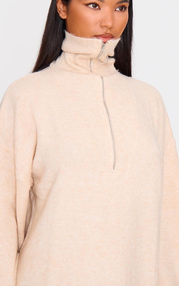 Oatmeal Luxe Knit Half Zip Sweater Dress Product Image