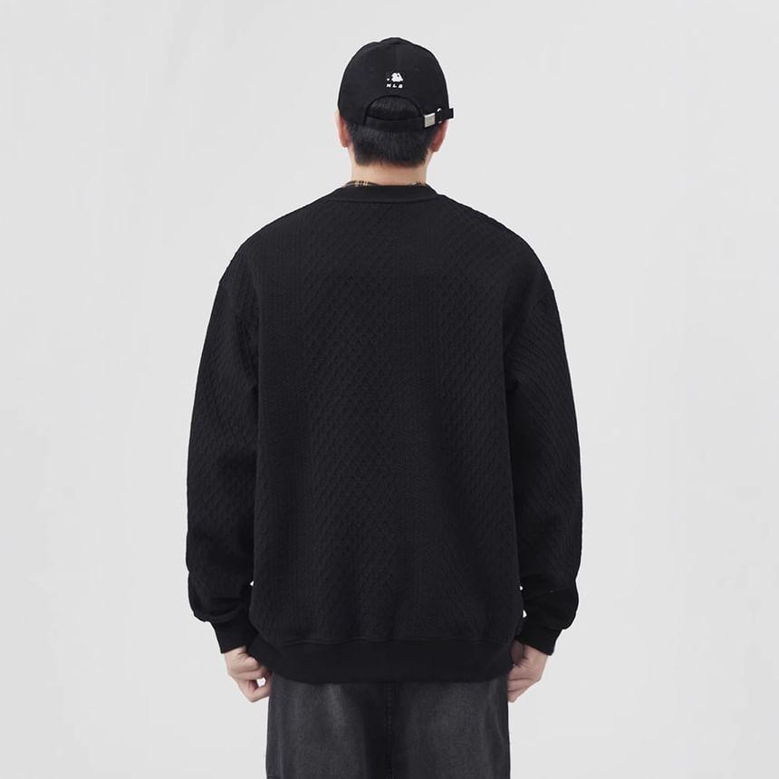 Long Sleeve Crew Neck Plain Waffle Oversized Sweatshirt Product Image