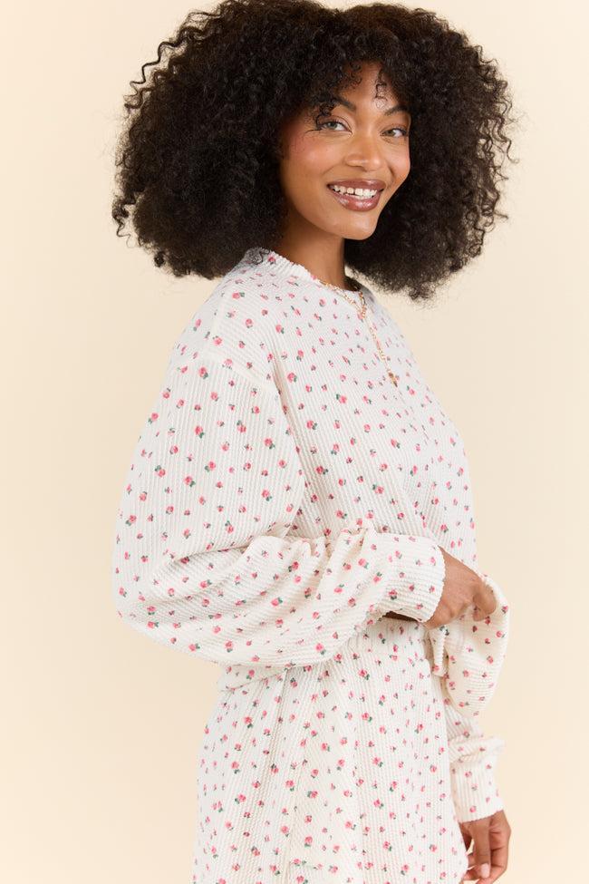 Just Focus Ivory Florette Long Sleeve Shirt FINAL SALE Product Image