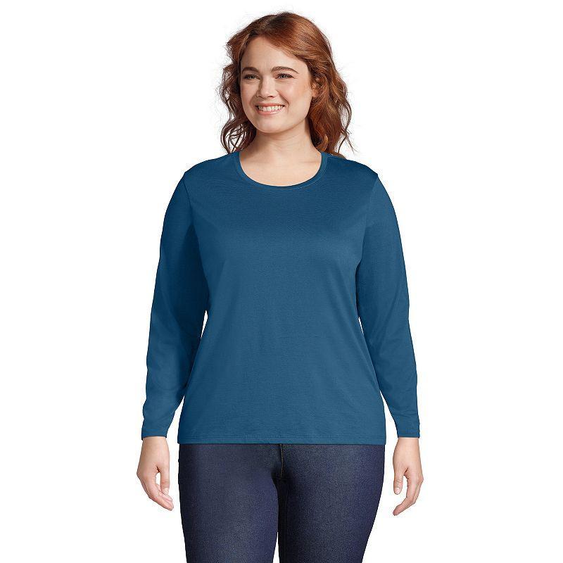 Plus Size Lands' End Long Sleeve Relaxed Supima Cotton Crewneck Tee, Women's, Size: 3XL, Black Product Image