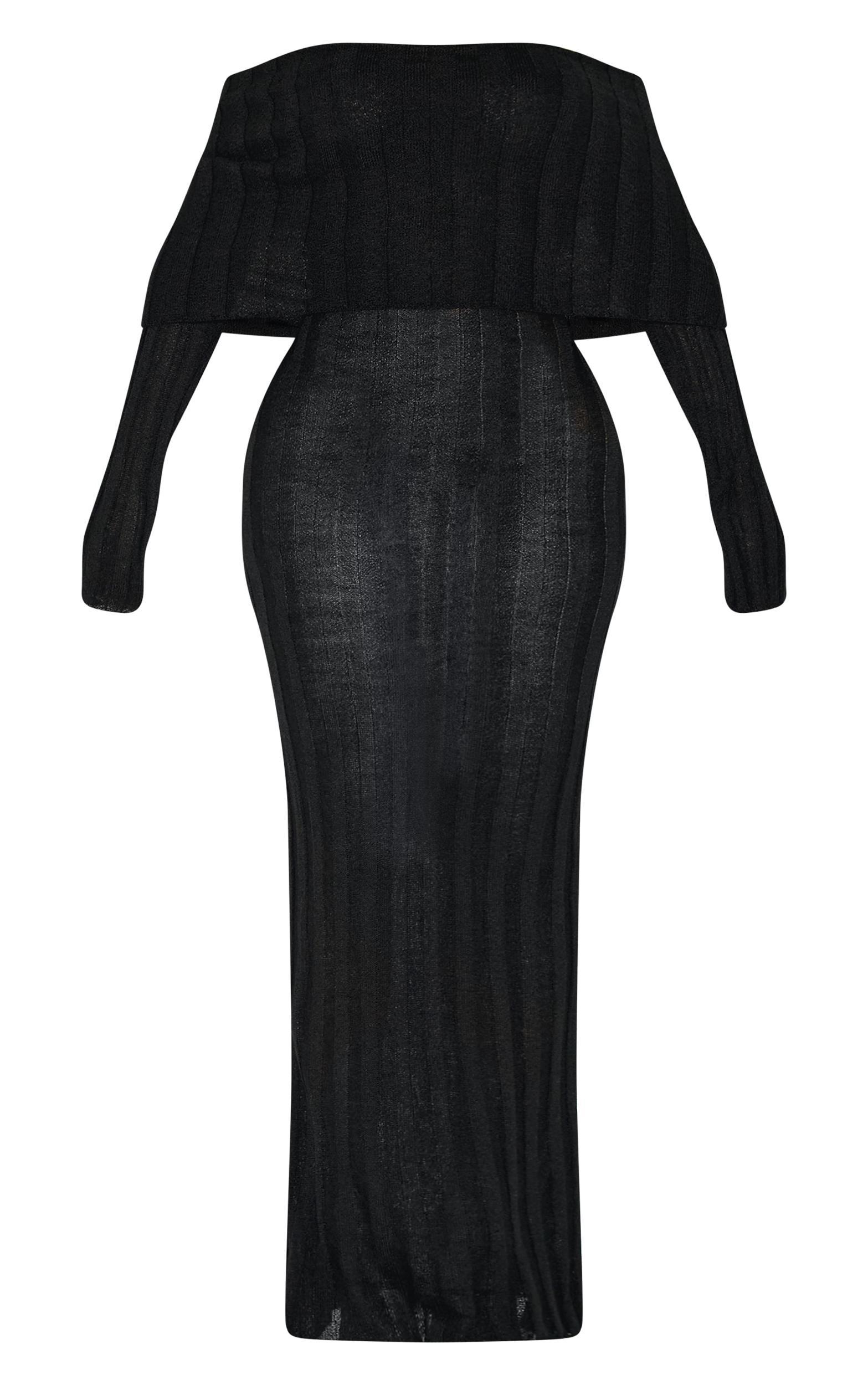Shape Black Rib Bardot Long Sleeve Maxi Dress Product Image
