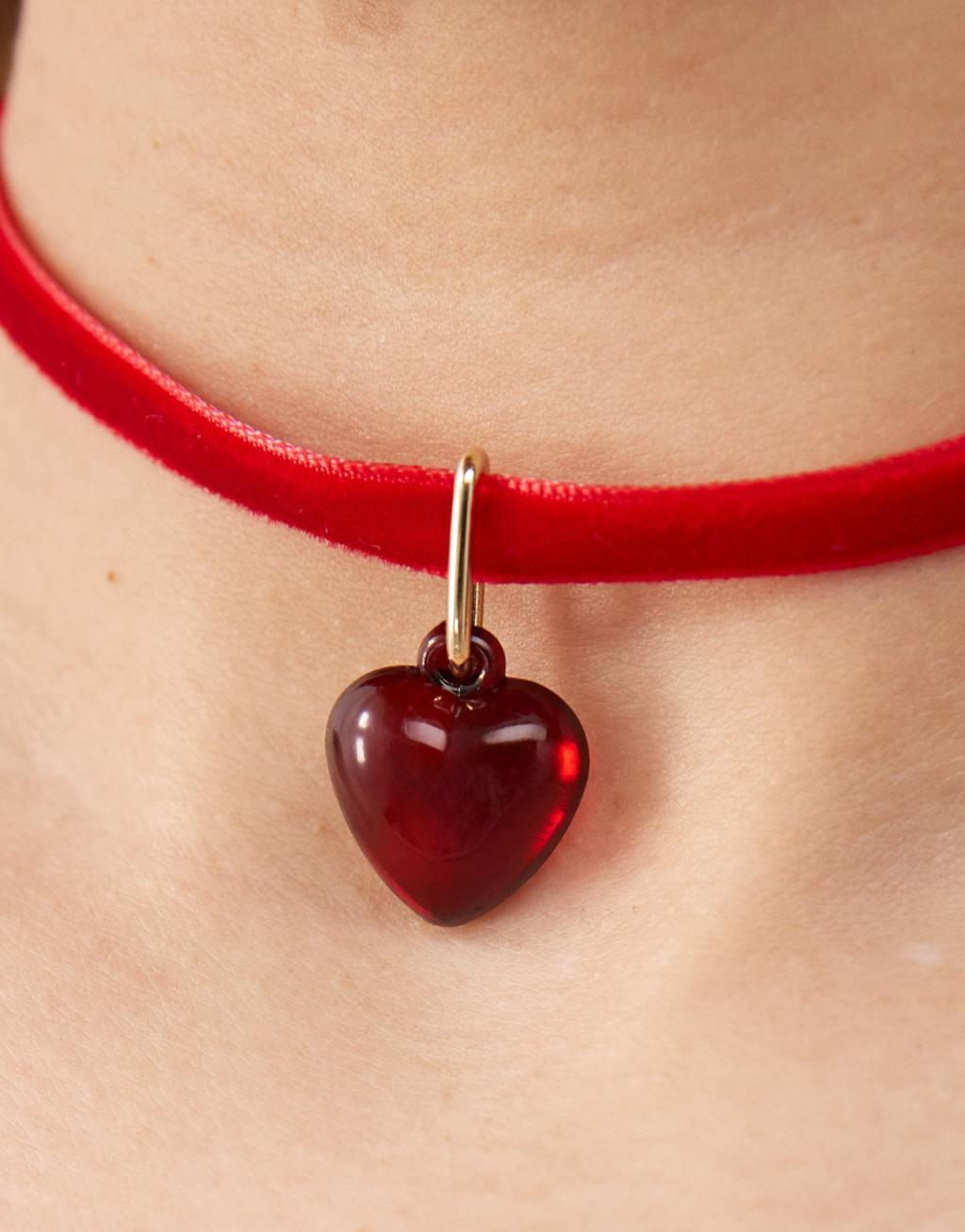 Reclaimed Vintage red velvet choker with heart pendant Product Image