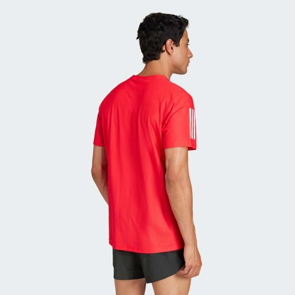 Mens adidas Own The Run Short Sleeve Tee Aurora Red Product Image