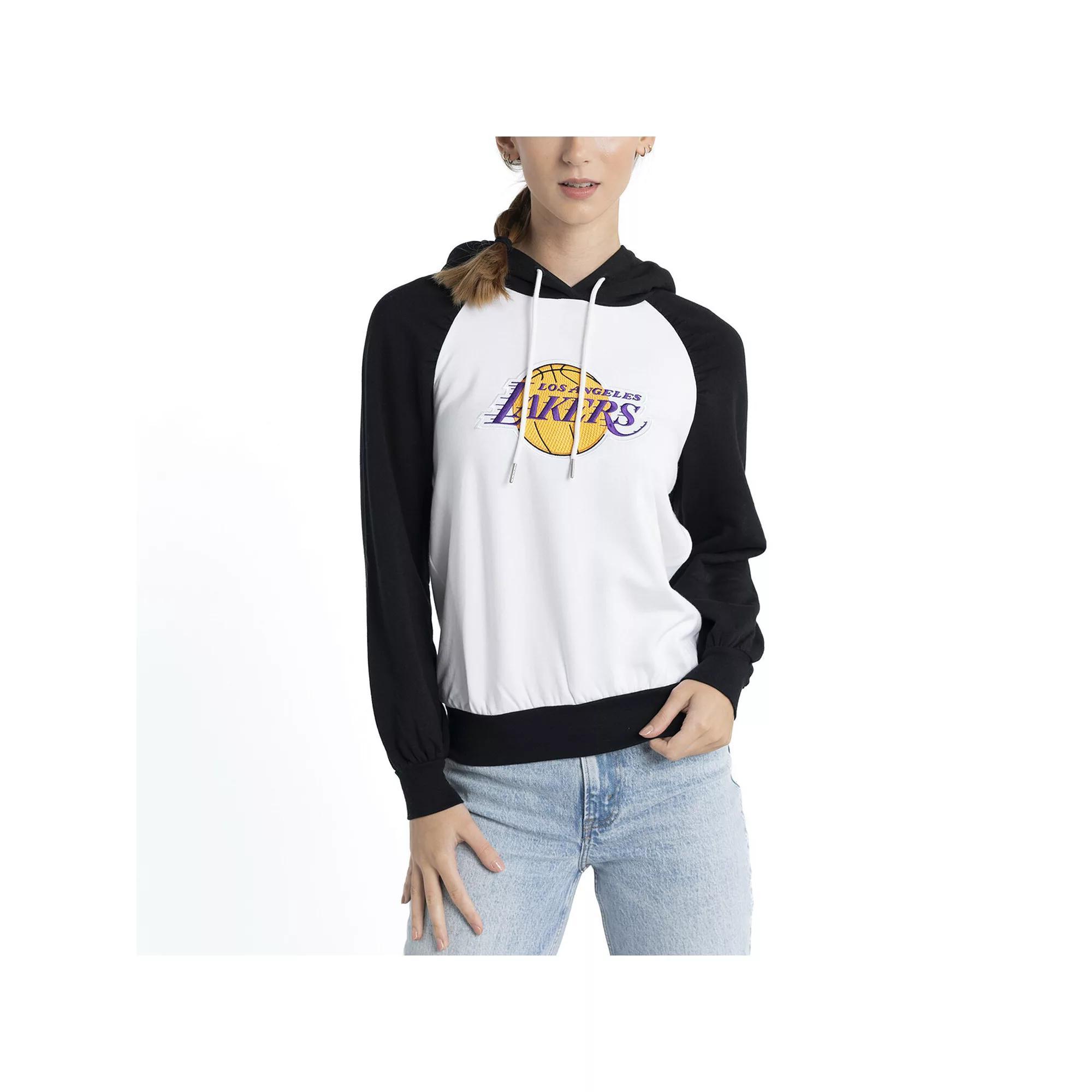 Women's Lusso White Los Angeles Lakers Marlowe Tri-Blend Raglan Pullover Hoodie, Size: Small Product Image