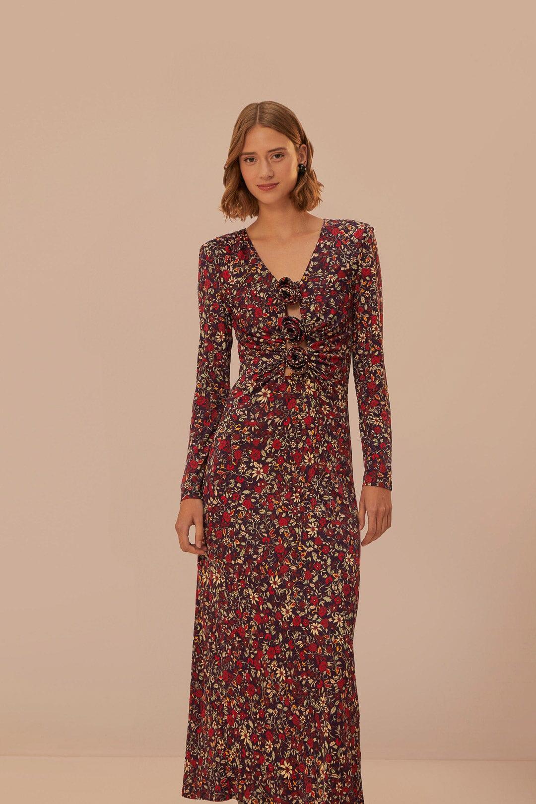 Purple Chelsea Garden Flowers Knot Maxi Dress, CHELSEA GARDEN PURPLE / L Product Image