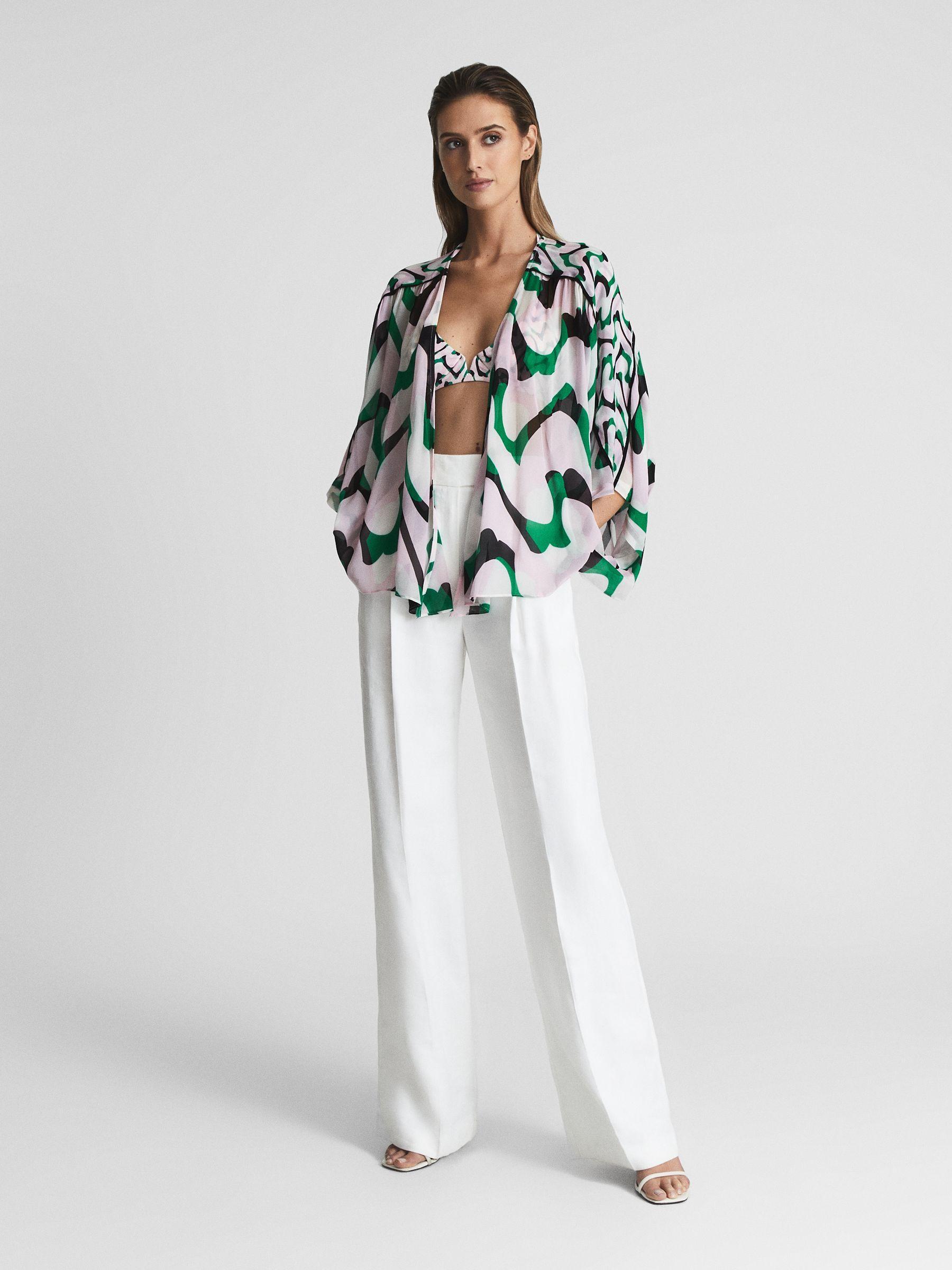 Printed Resort Shawl Top in Pink/Green Product Image