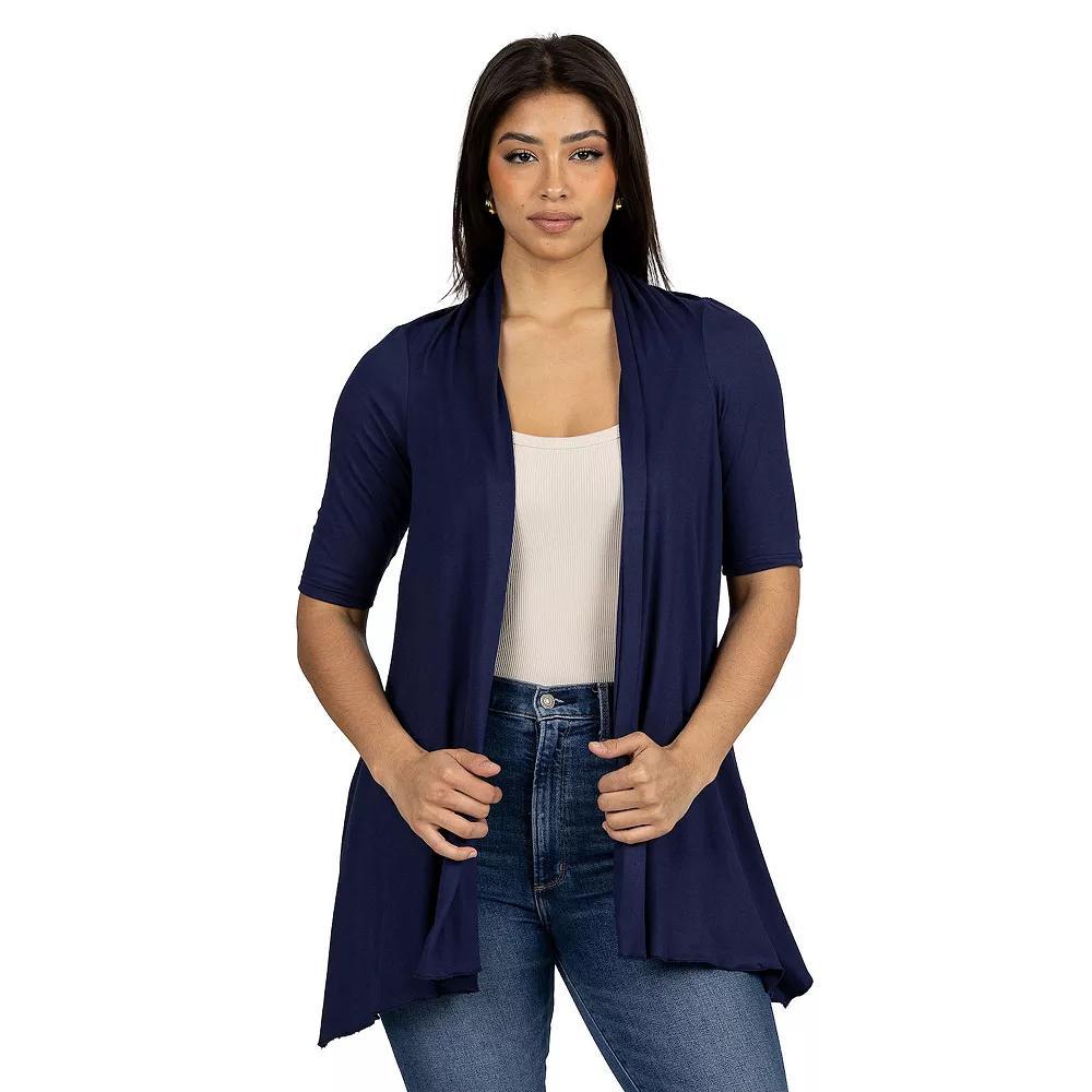 Women's 24Seven Comfort Apparel Loose Fit Open Front Cardigan with Half Sleeve, Size: Small, Pink Product Image