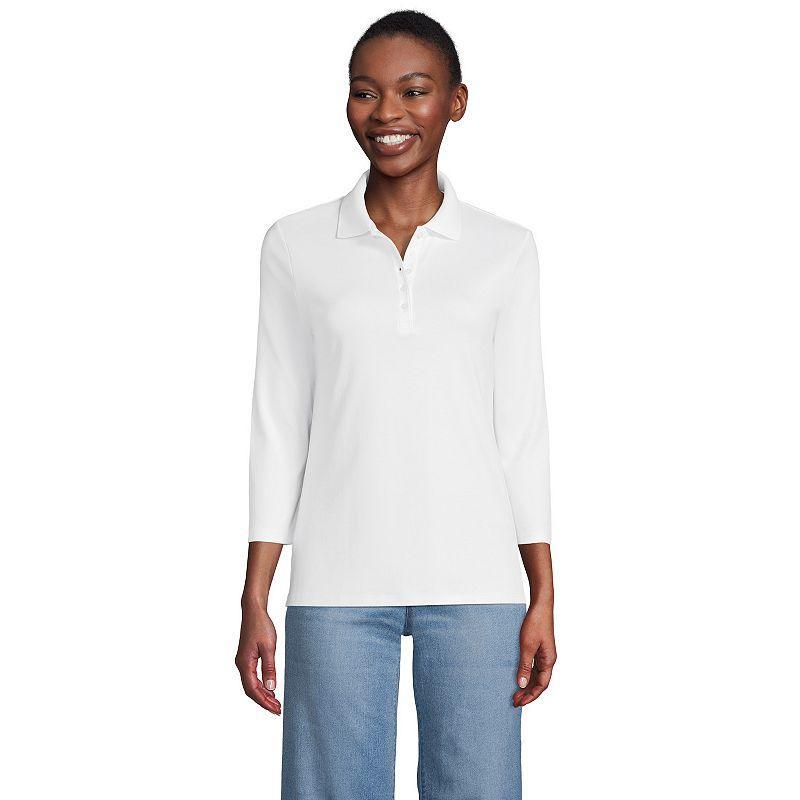 Womens Lands End Supima Cotton 3/4-Sleeve Polo Shirt Product Image