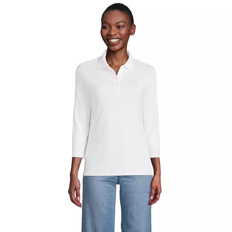 Petite Lands End Supima Cotton 3/4 Sleeve Polo Shirt, Womens Deep Blue Product Image
