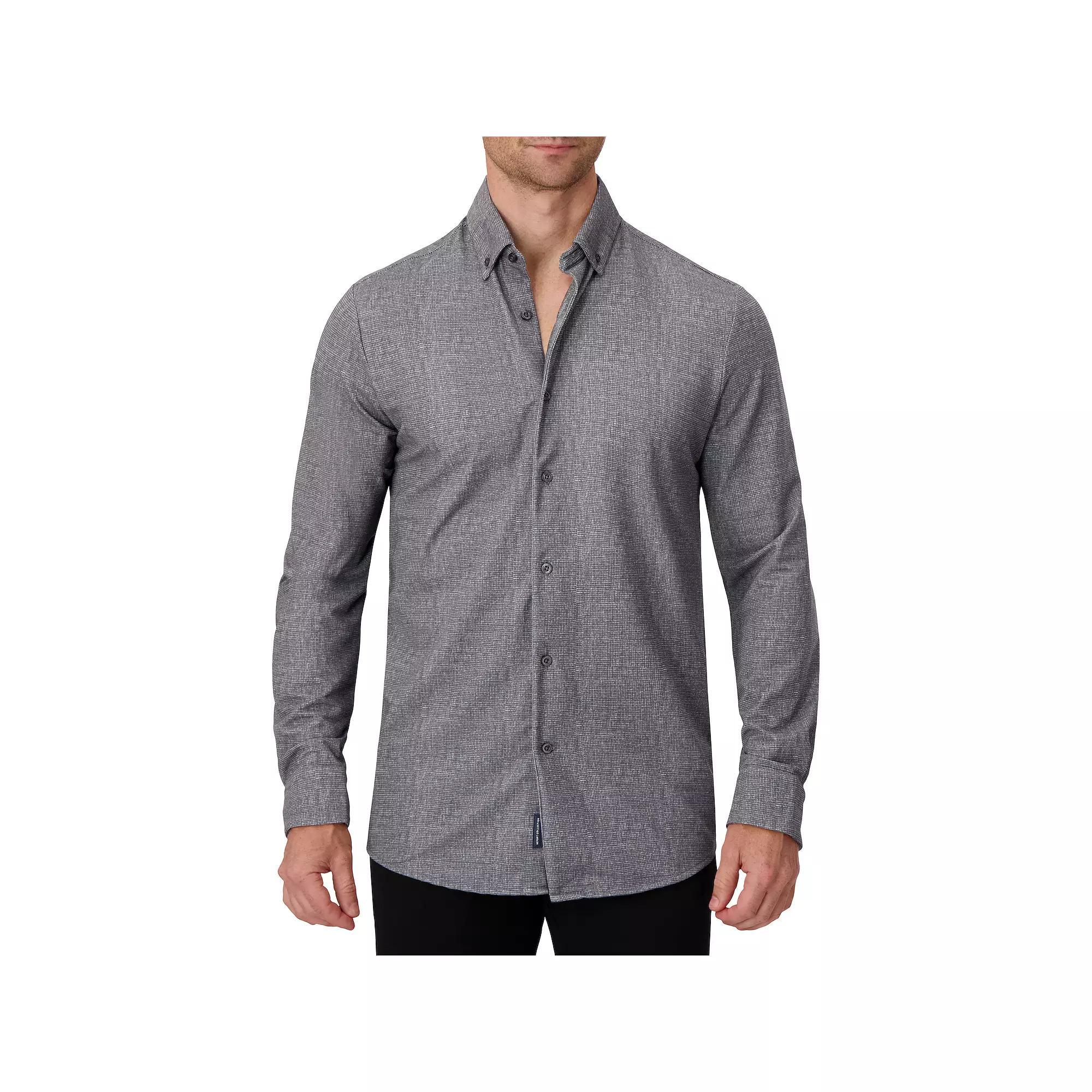 Men's Report Collection Long Sleeve Pique Print Fitted Button-Up Shirt, Size: Medium, Grey Product Image