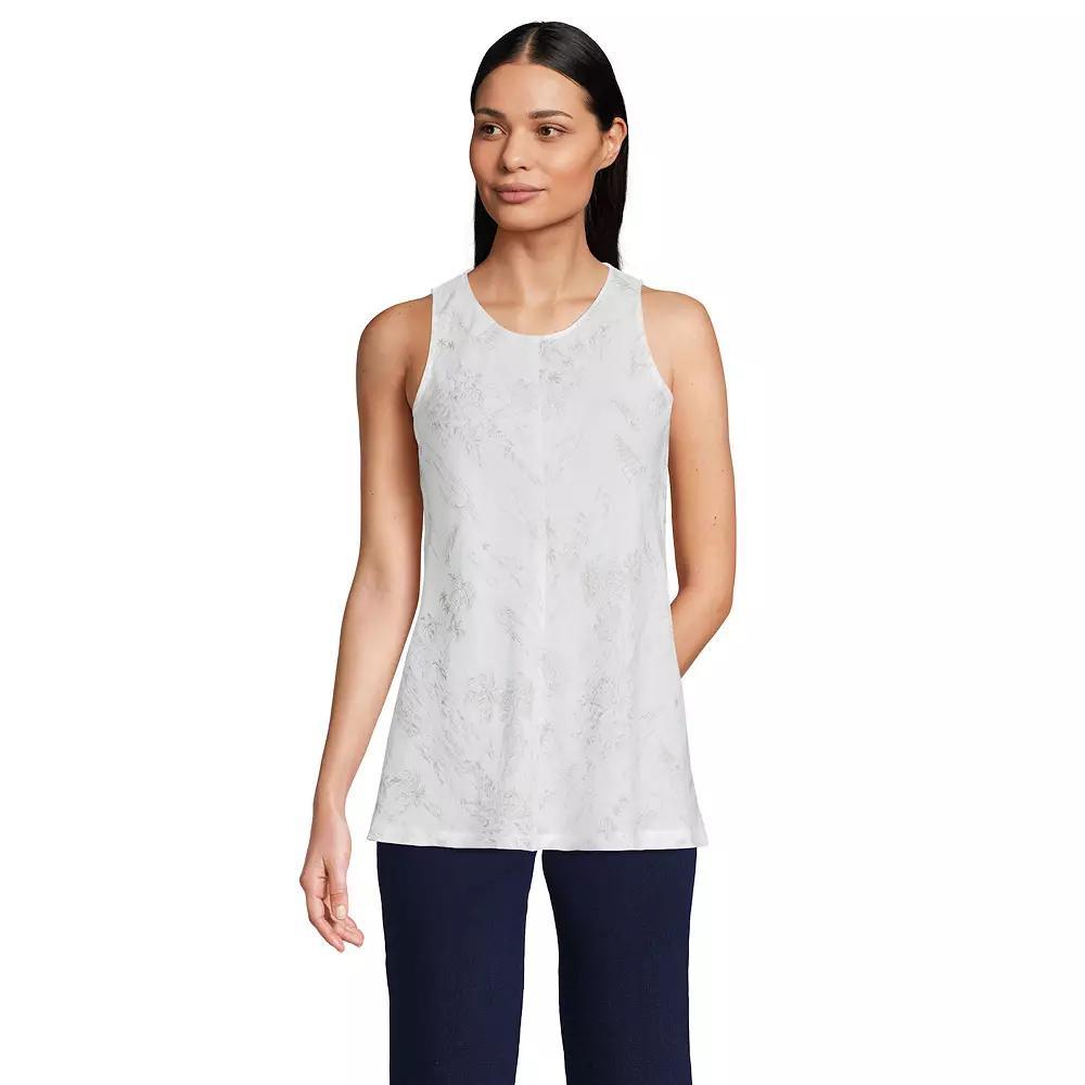 Women's Lands' End Linen Sleeveless Shirt, Size: XS, White Green Scenic Product Image