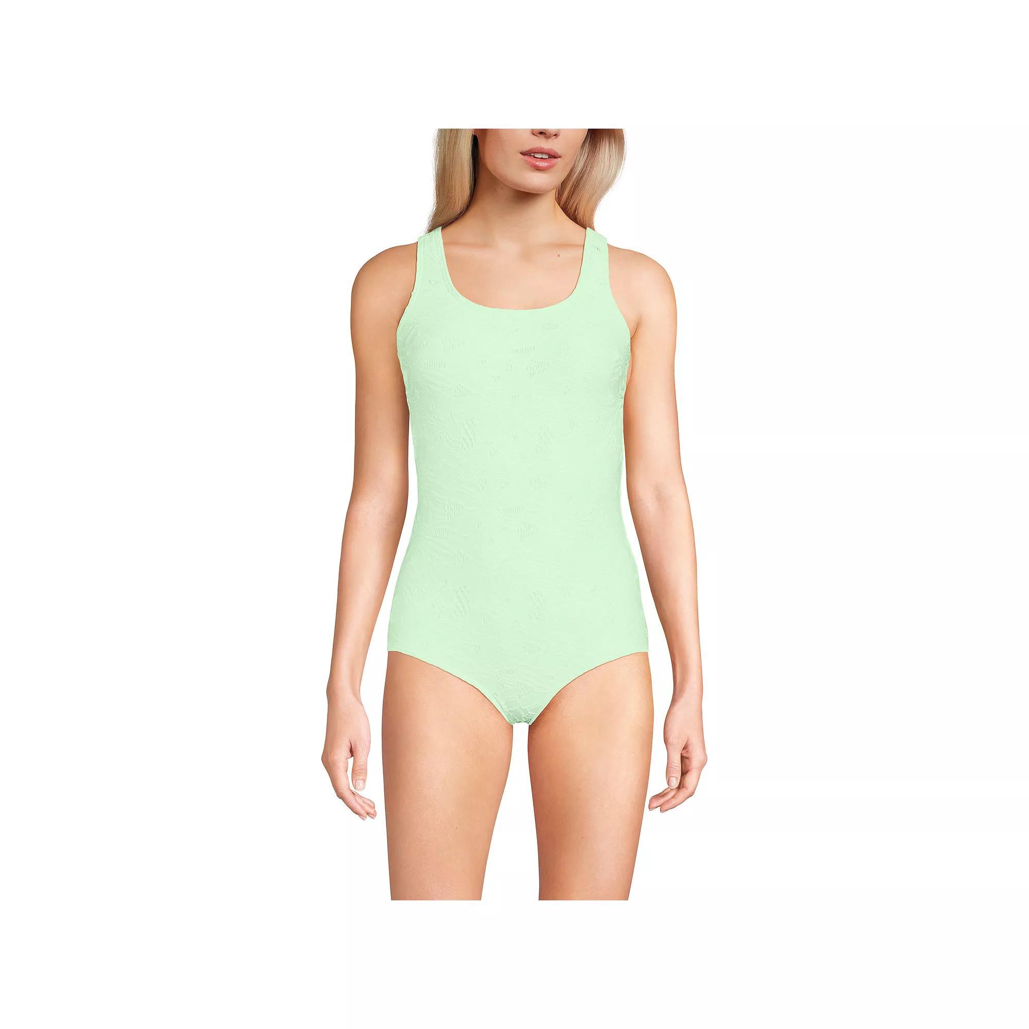 Women's Lands' End Tugless Low Leg Lace One-Piece Swimsuit, Size: 10, Red Rose Product Image