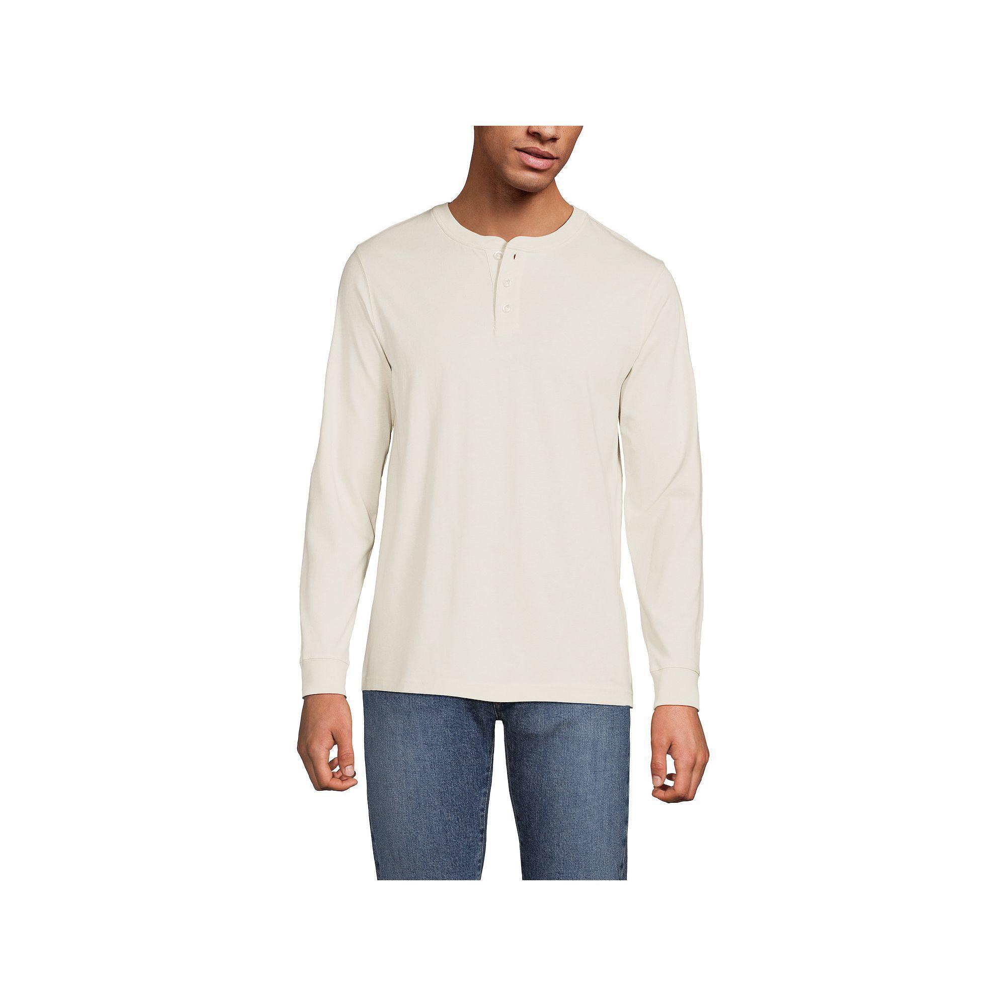 Men's Lands' End Super-T Henley, Size: Medium, Antique Alabaster Product Image