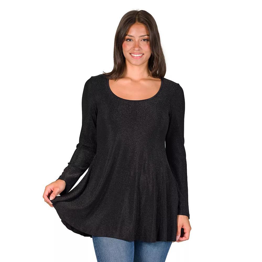 Women's 24Seven Comfort Apparel Shimmery Tunic Top, Size: Small, Black Product Image