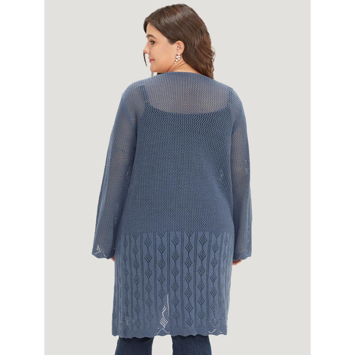 Plus Size Solid Geometric Eyelet Open Front Cardigan Aegean Women Casual Loose Long Sleeve Dailywear Cardigans BloomChic 14-16/1X Product Image
