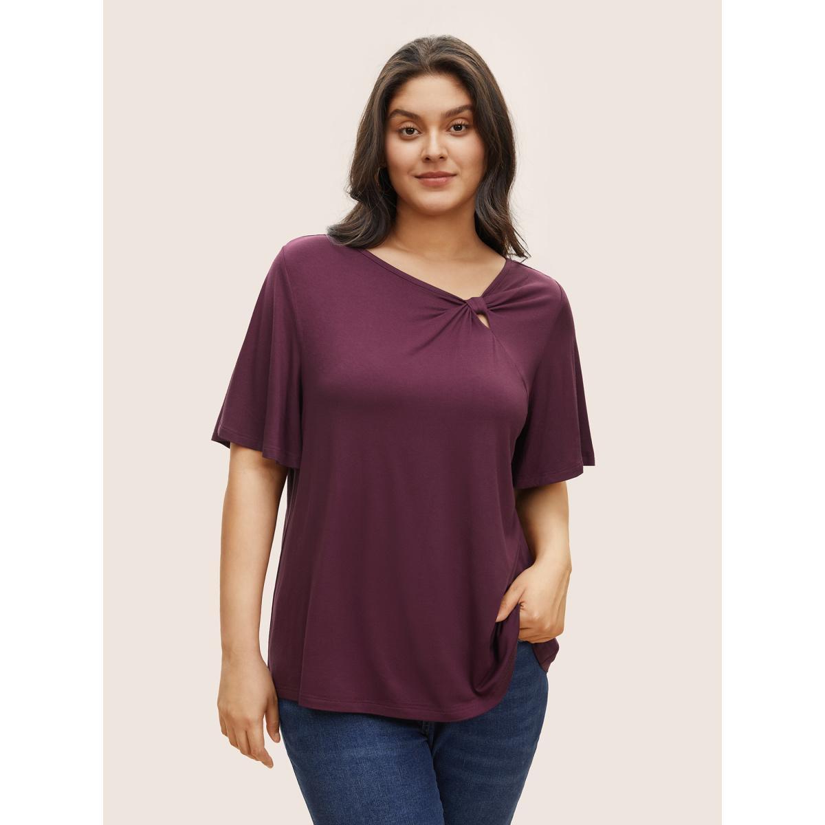Plus Size Supersoft Essentials Twist Front Asymmetrical Neck T-shirt Teal Women Elegant Non Plain Asymmetrical Neck Everyday T-shirts BloomChic 30/6X Product Image