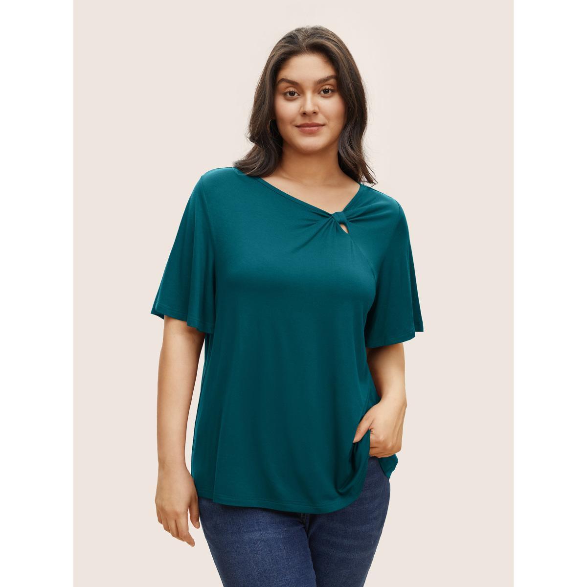 Plus Size Supersoft Essentials Twist Front Asymmetrical Neck T-shirt Teal Women Elegant Non Plain Asymmetrical Neck Everyday T-shirts BloomChic 30/6X Product Image