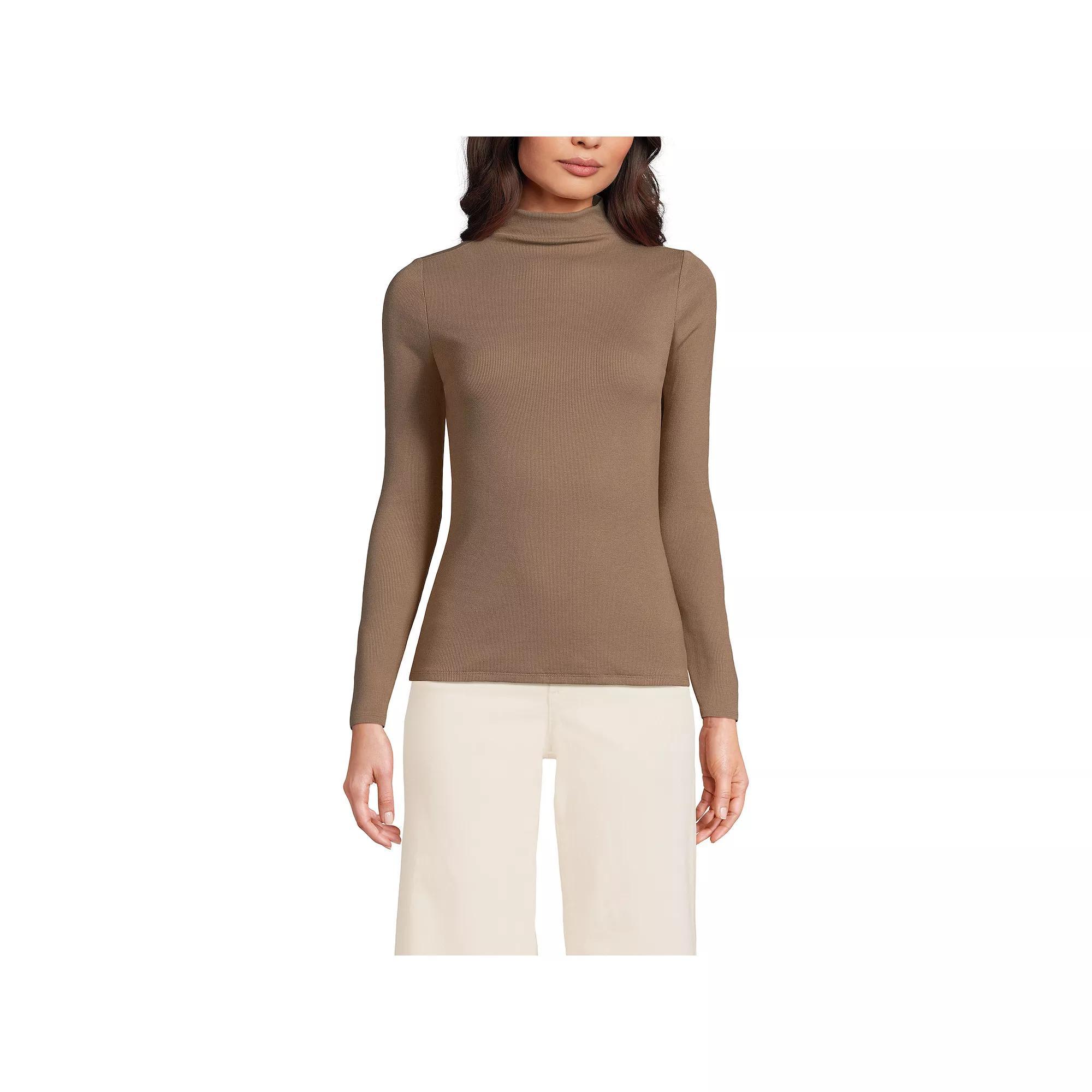Women's Lands' End Rib Skimming Long Sleeve Mock Neck Top, Size: Medium, Red Red Product Image