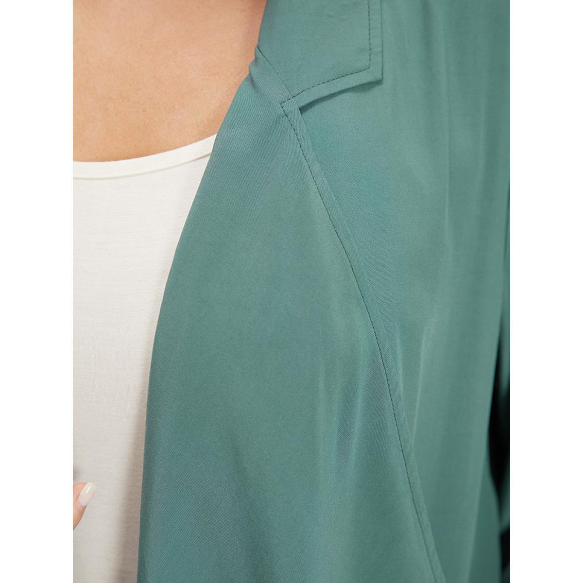 Plus Size Solid Pocket Asymmetrical Neck Roll Tab Sleeve Jacket Women Emerald Plain Loose Pocket Dailywear Jackets BloomChic 14-16/1X Product Image