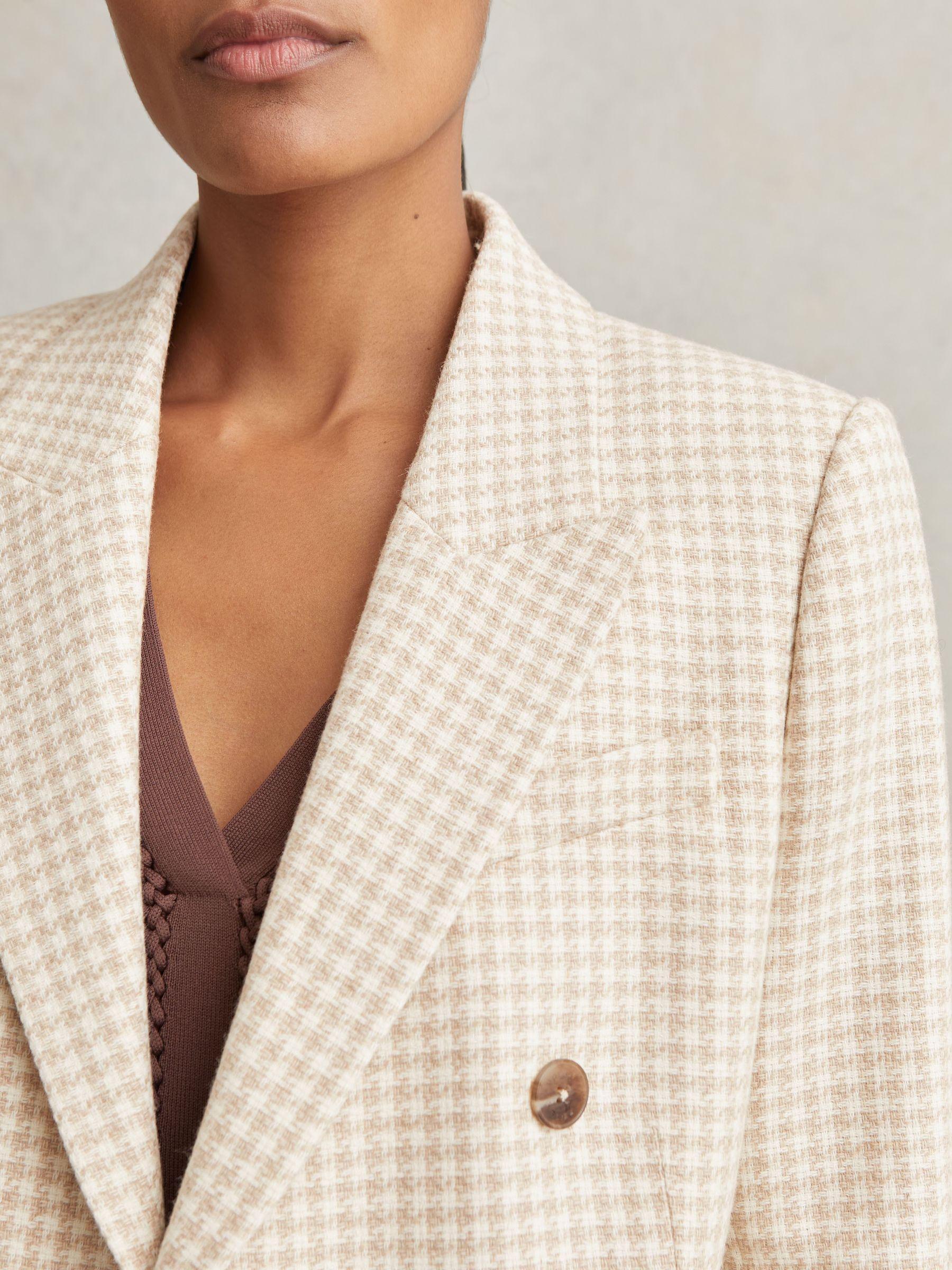 Double Breasted Check Blazer With Wool in Neutral Check Product Image
