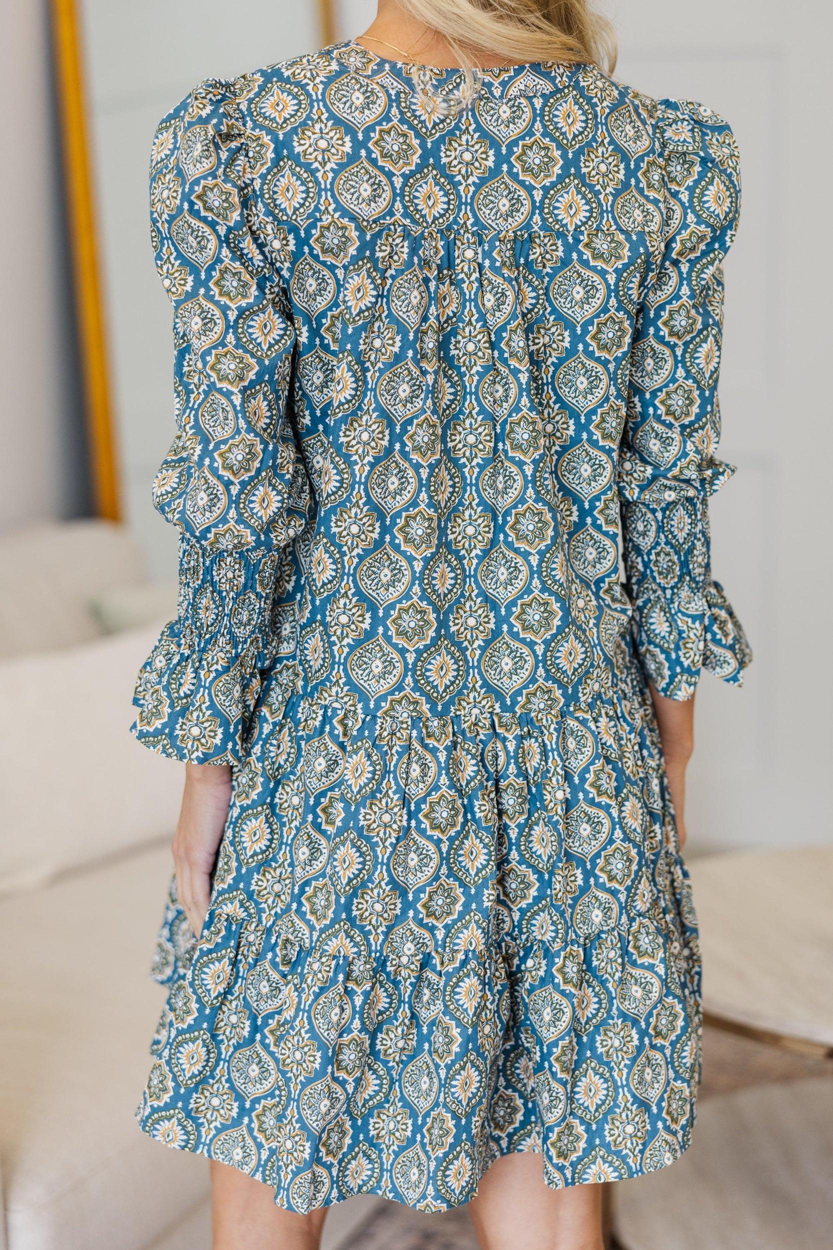 NURSING COLLECTION: In Your Happy Place Teal Medallion Print Dress Female Product Image