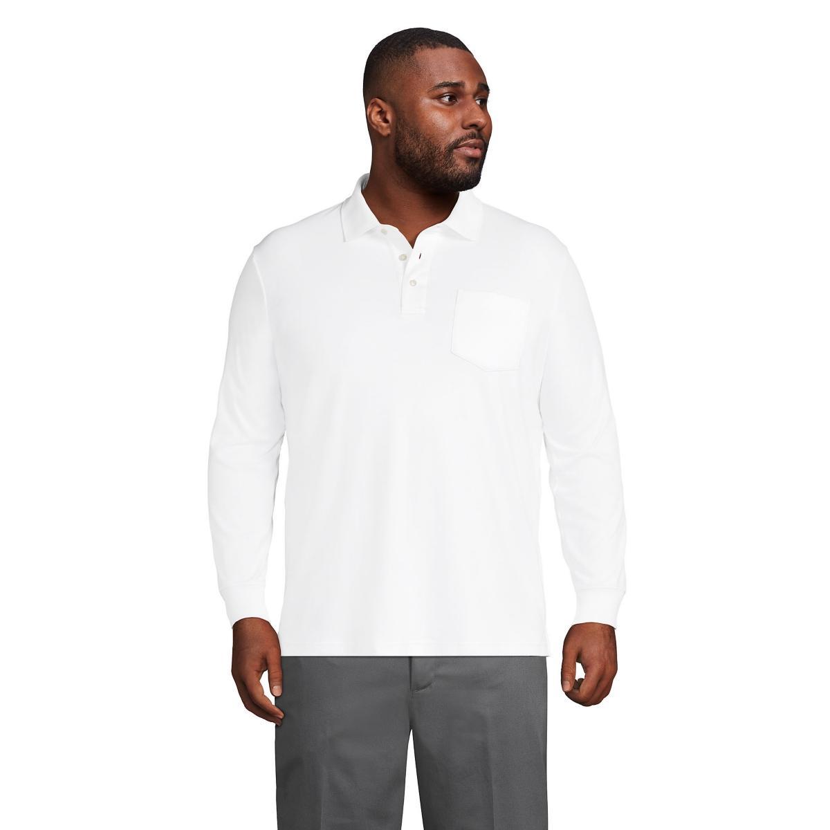 Big & Tall Lands' End Super Soft Relaxed-Fit Supima Pocket Polo, Men's, Size: XXL Tall, White Product Image