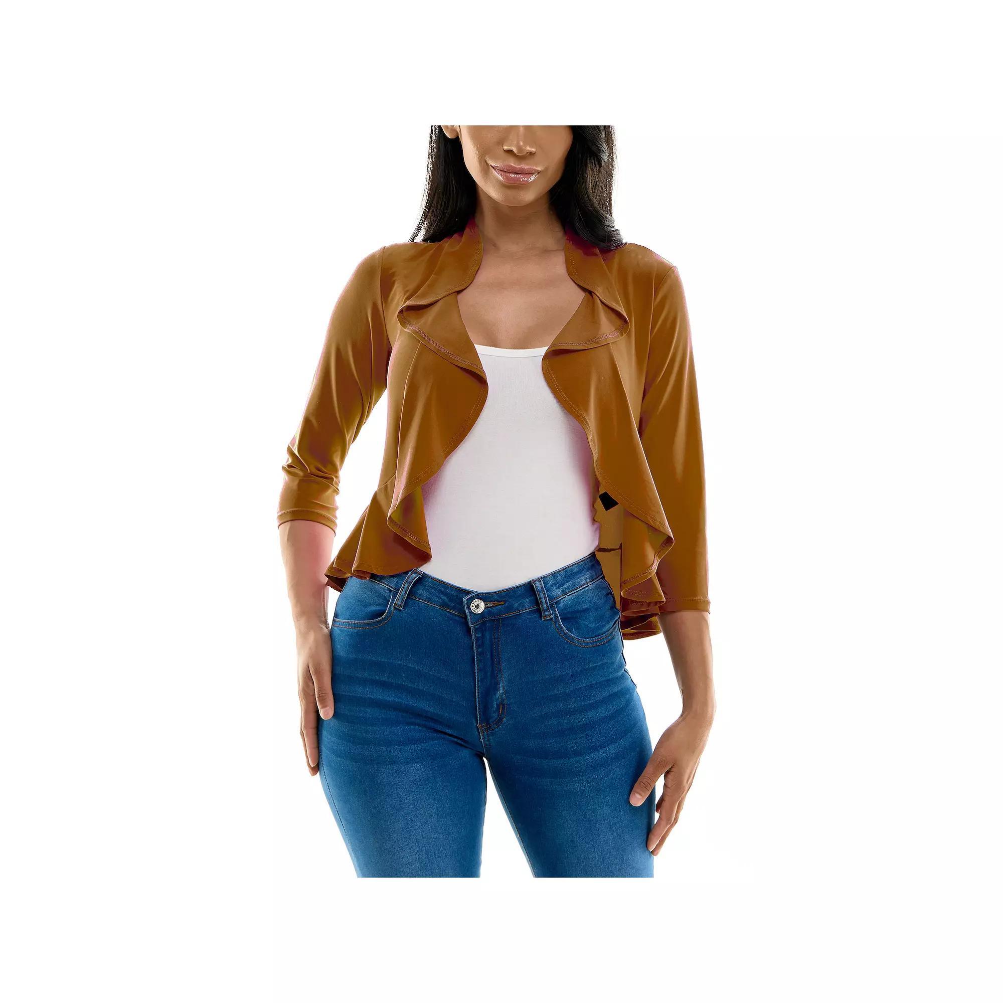 Womens Nina Leonard Ruffle Front Cropped Cardigan Red Product Image