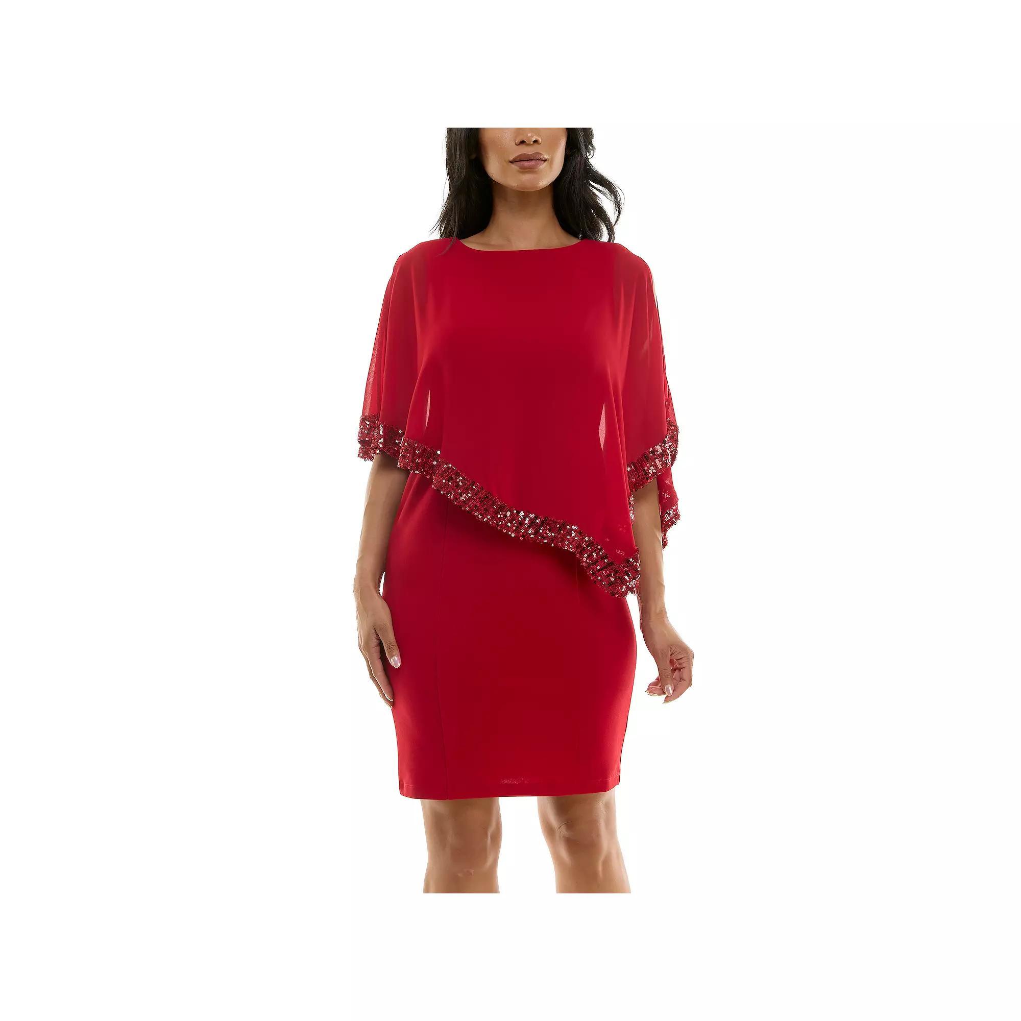 Women's Nina Leonard Popover Chiffon Shift Dress, Size: Small, Nina Red Product Image
